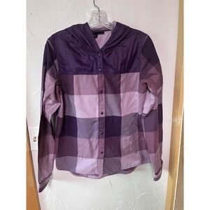 Under Armour Womens‎ Purple Buffalo Plaid Hooded Flannel Shirt Loose Fit Small